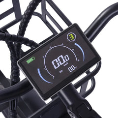 Digital speedometer attached to a motorcycle handlebar with a white background