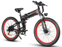 SAMEBIKE LO26-Plus Electric Bike with red wheels on a white background