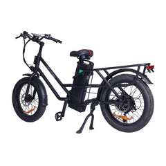 Black electric bike with a small trailer on a white background