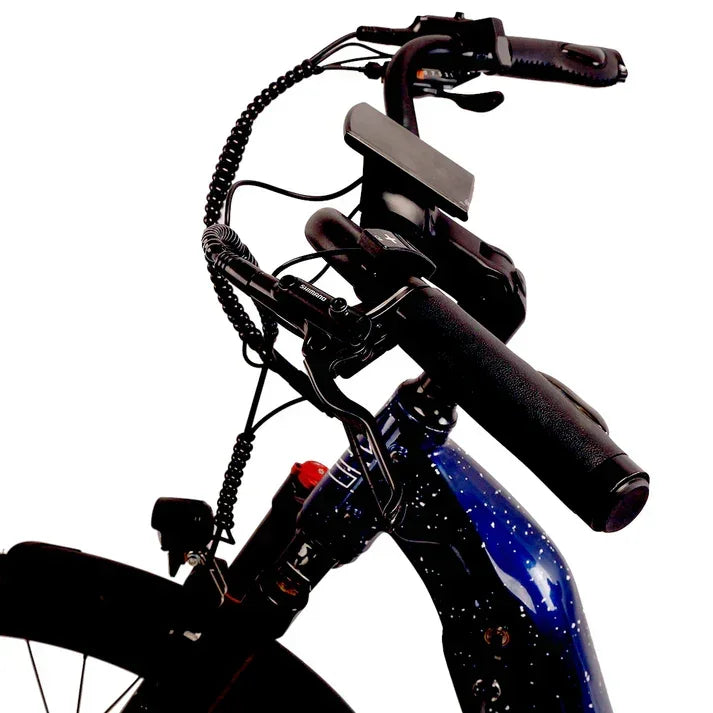 Close-up of a Cysum NOVA Step-Thru Electric Bike - UK handlebar with a white background