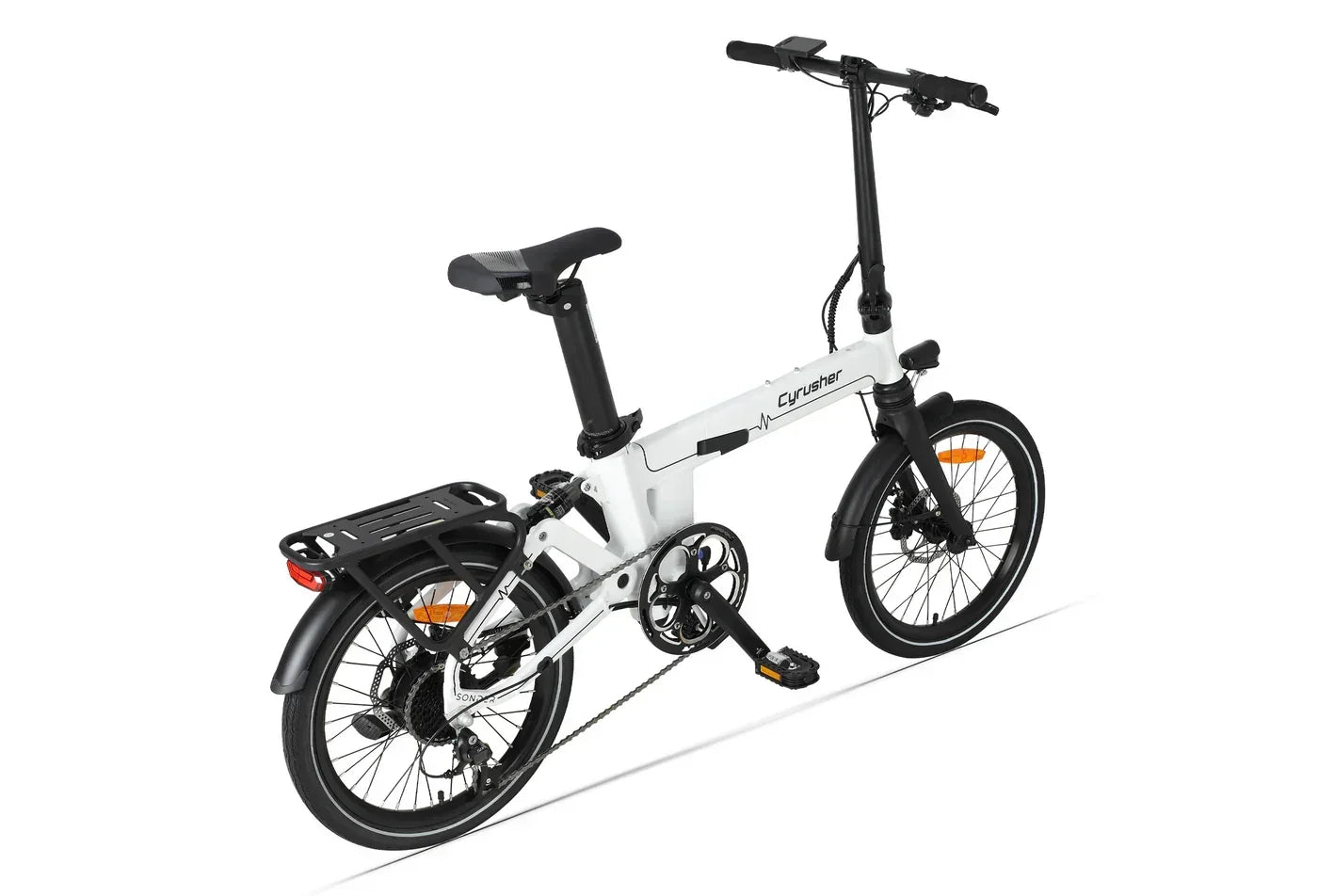 White - Cyrusher Sonder Folding E Bike with black accents on a white background