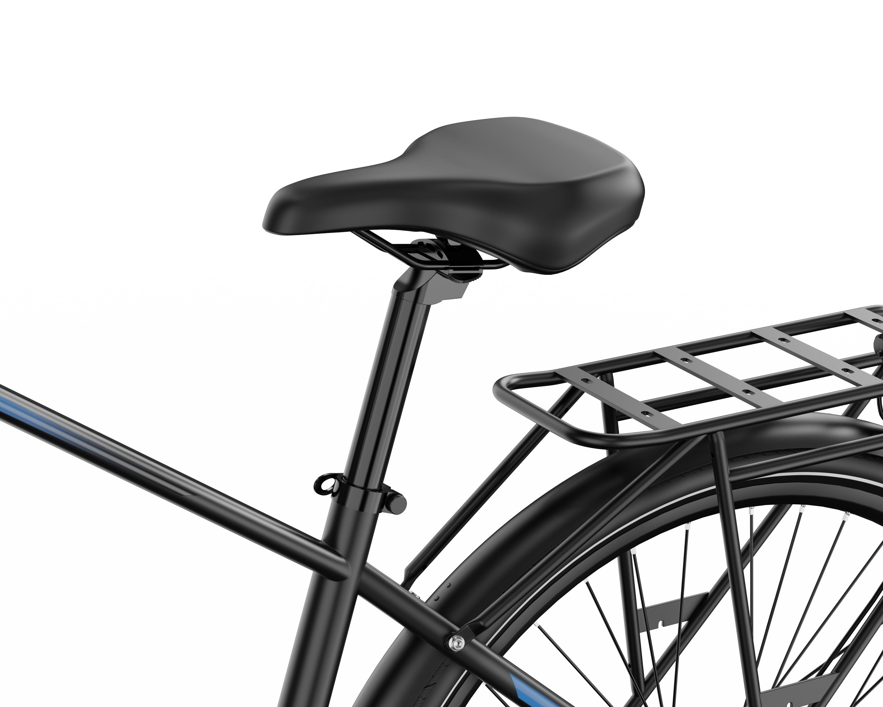 Black DUOTTS C29 Lite Electric Bike seat and rear rack on a white background