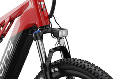 Close-up of a red and black DUOTTS E29 Electric Bike with a white background