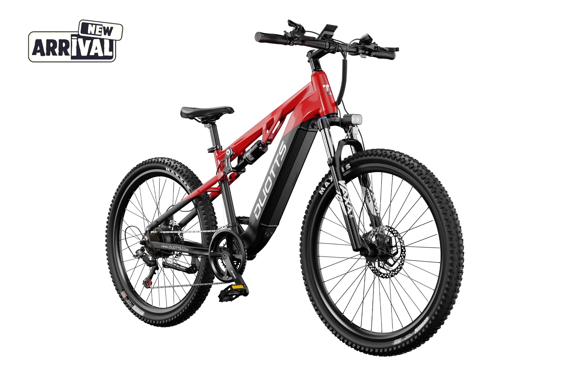 Red DUOTTS E29 Electric Bike with black accents on a white background