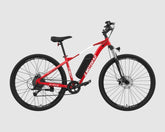 Red EMotorad T-Rex Air EBike with black seat and tires on a light gray background