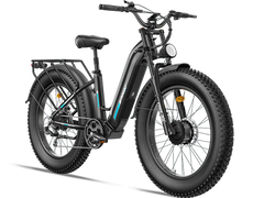 Freesky Ranger M-540 Dual-Motor Step-Thru Ebike in black - right front view on a white background