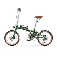 Green Onesport OT02 Pro Electric Bike with brown seat on a white background