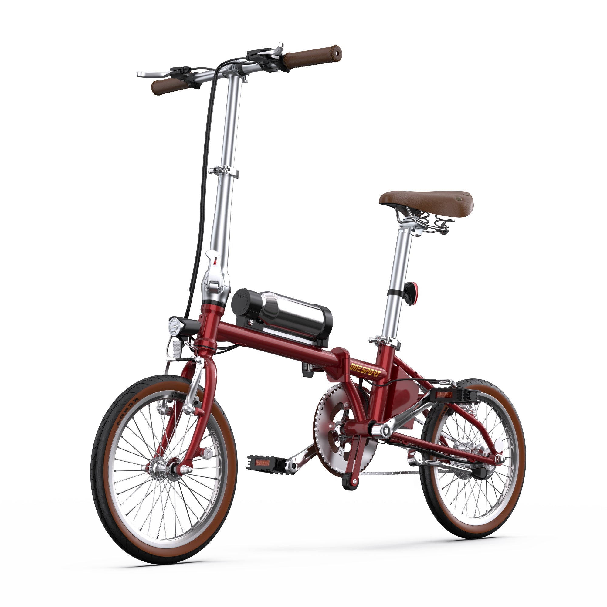 Red OneSport OT02 Compact Folding Electric bicycle on a white background