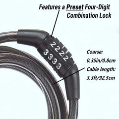 Anti theft bicycle lock, 4-digit password lock, 1-meter ultra strong cable, suitable for mountain bikes, road bikes,