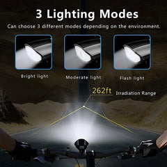 Sort cykellygte USB LED vandtæt med horn mountainbike mørk nat udendørs ridning forlygte
