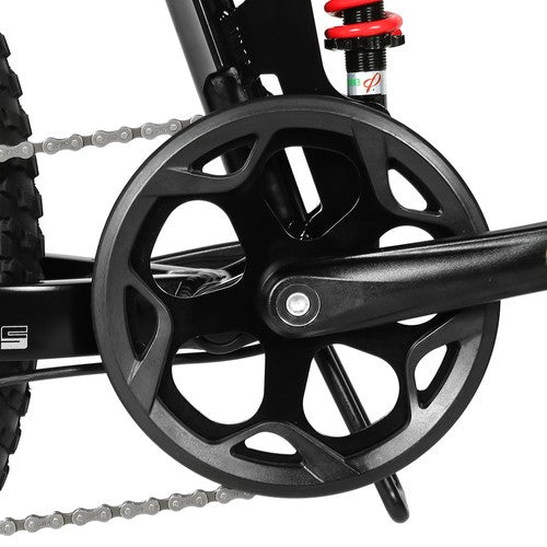 Close-up of a SAMEBIKE LO26-Plus Electric Bike chain and gear system on a white background