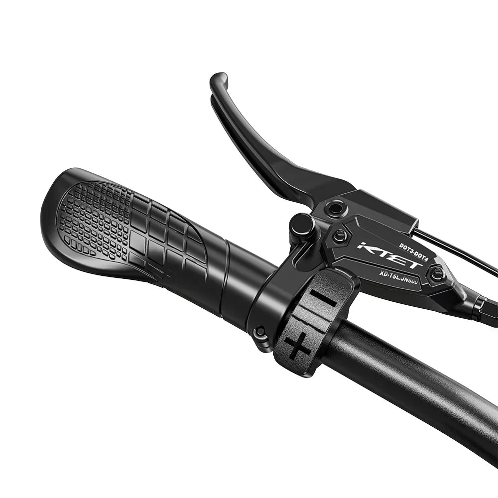 Close-up of a motorcycle handlebar with brake lever on a white background