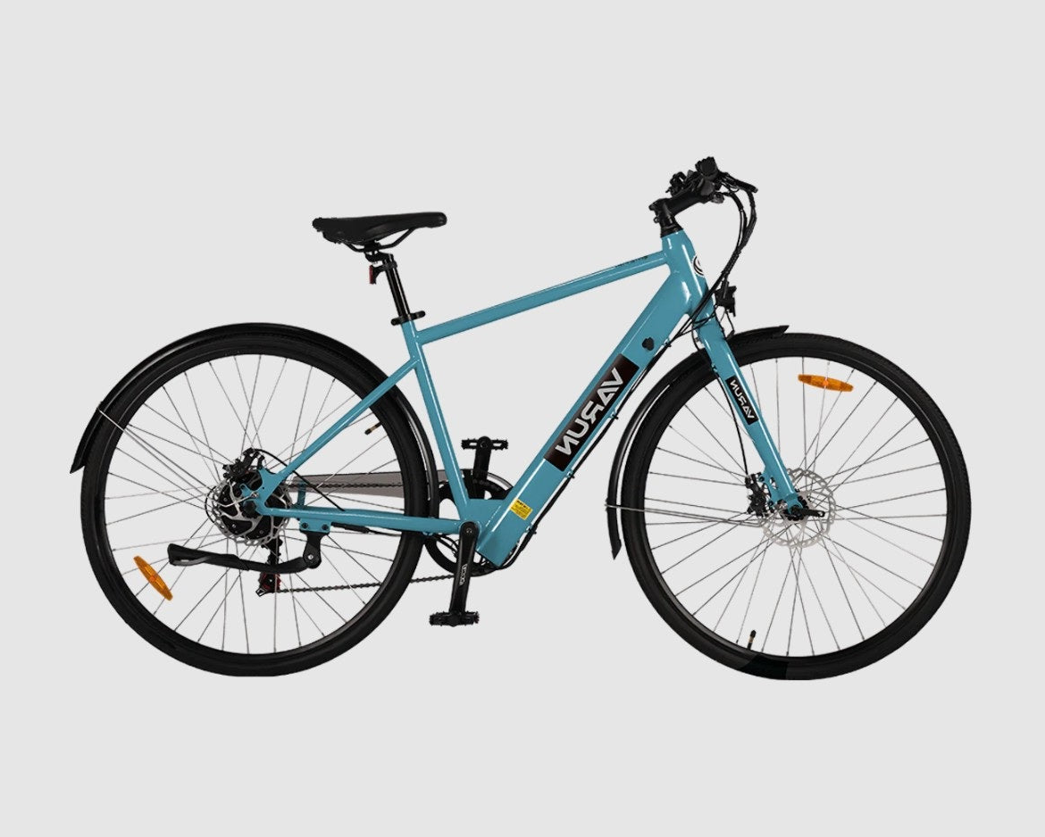 Blue VARUN C7007 Premium Commuter Electric Bike on a light gray background