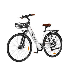 White VARUN C7008 Urban Electric bicycle with black components on a white background