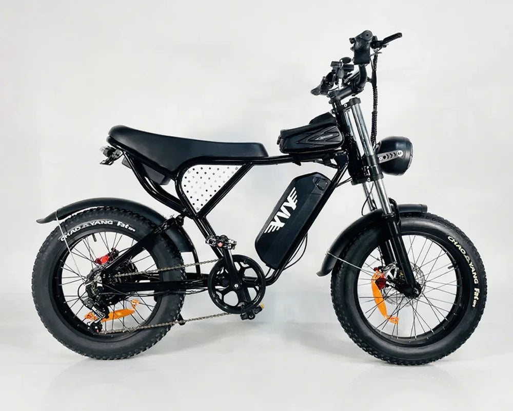 Black YVY C20 Electric Bike on a white background