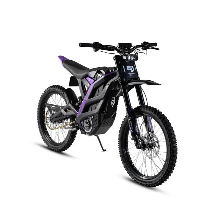 Black and purple 79BIKE Falcon Pro Electric Dirt Bike on a white background