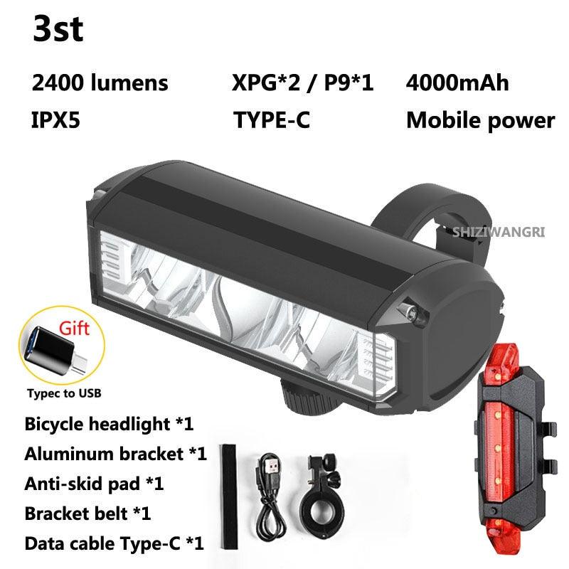 8000mAh 5 Led Bike Light Front Waterproof Led Flashlight for Bicycle Rechargeable 5200Lm Headlight Lamp Bicycle Accessories - Pogo Cycles