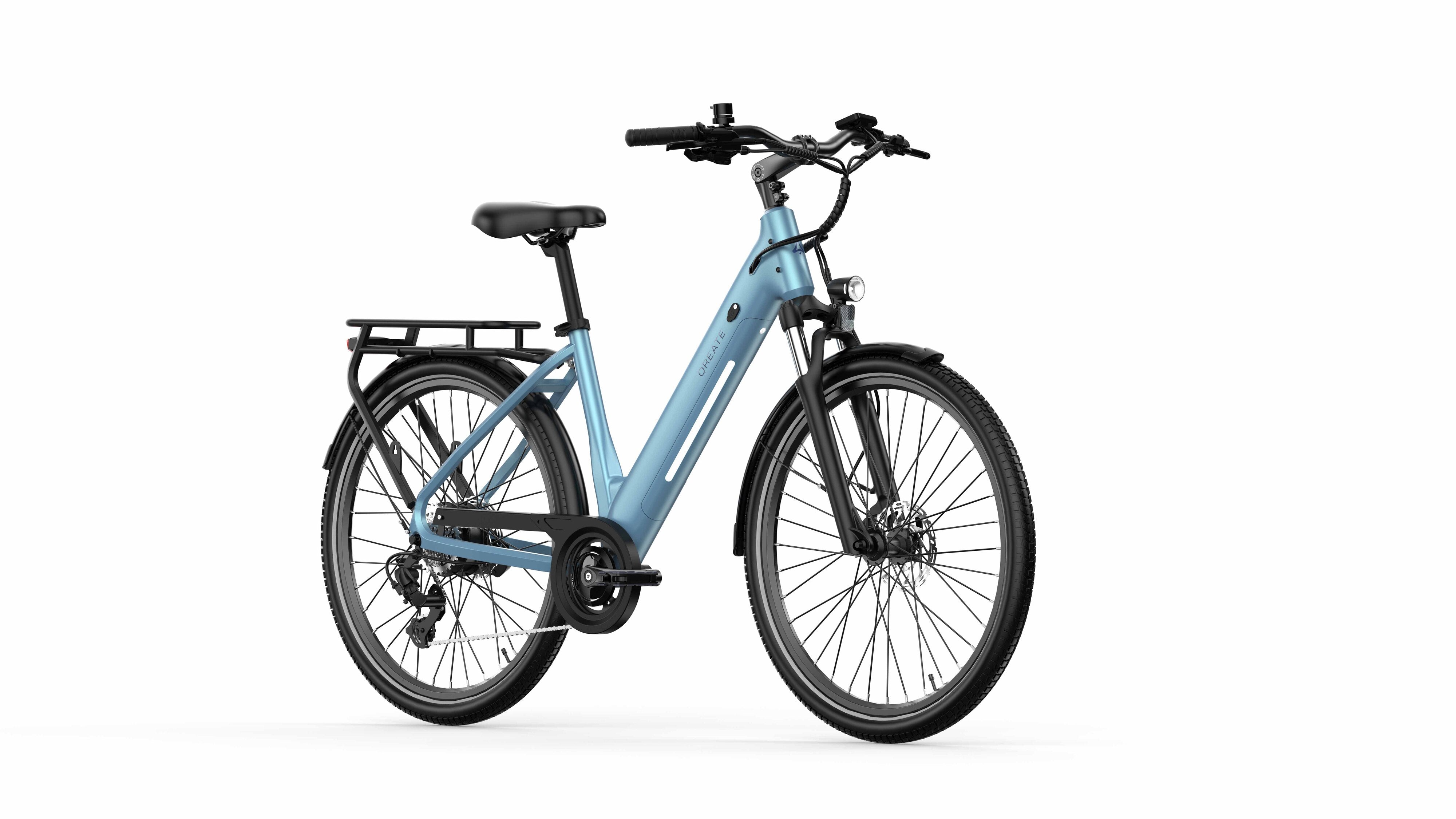 Blue A-Spadz Qreate City Air Electric  bicycle on a white background - Pogo Cycles, Ireland