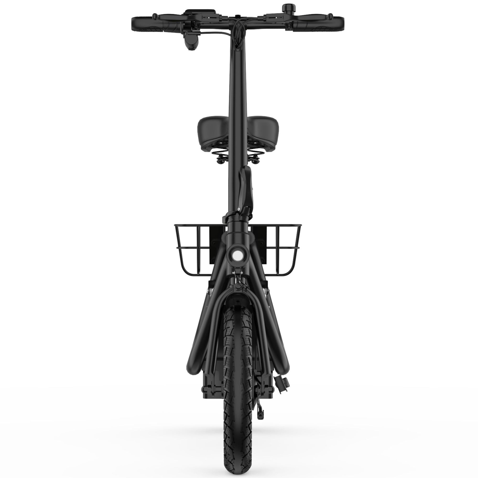 A black APEFOX C14 Electric folding electric bicycle shown from a front-facing perspective against a solid white background.