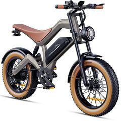 DYU M20 All-Terrain Long-Range Electric Bike with brown tires on a white background - Pogo Cycles, Ireland