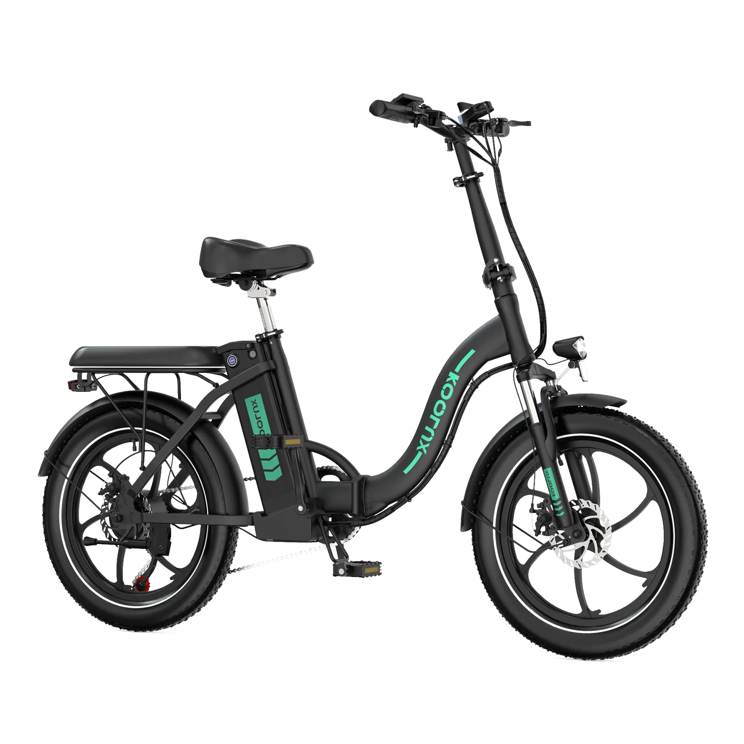 Black KOOLUX BK6S 3.0 Folding Electric Bike with green branding on a white background - Pogo Cycles