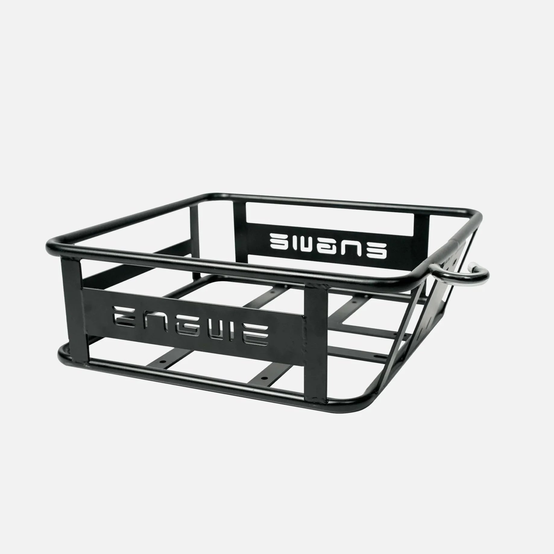Black metal storage basket with 'Engwe' branding on a white background