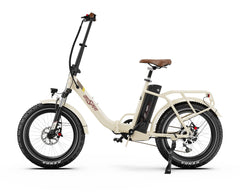 White Onesport OT16 MAX Folding Electric Bike  with brown seat on a white background