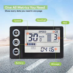 S866 24V/36V/48V/60V Electric Cycling Speedometer Digital Large Screen Waterproof Backlight Wired Bike Odometer Bicycle Computer