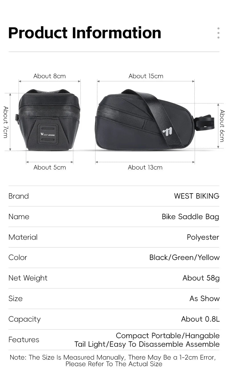 WEST BIKING Bicycle Tail Bag Mini Portable Saddle Bag Waterproof Cycling Seat Tail Bag Tools Storage Pouch Road Bike Accessories