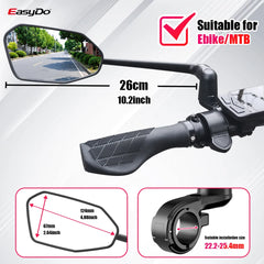 EasyDo Bike Mirror Electric Bike Handlebar Rearview Mirror with 360 Rotatable Bike Extended Mirror Arm for Road Mountain Cycling