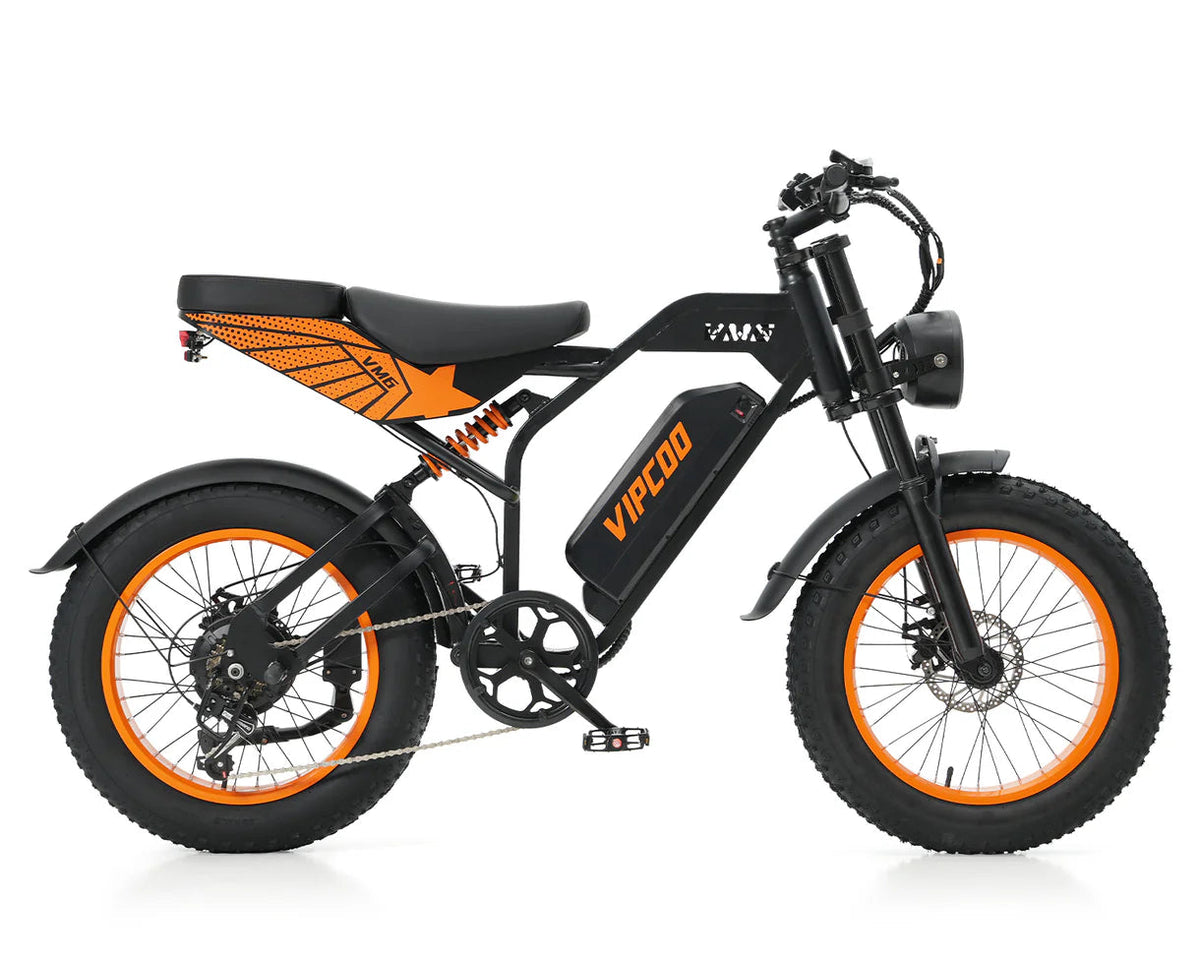 VIPCOO VM6 Electric City Bike with orange accents on a white background