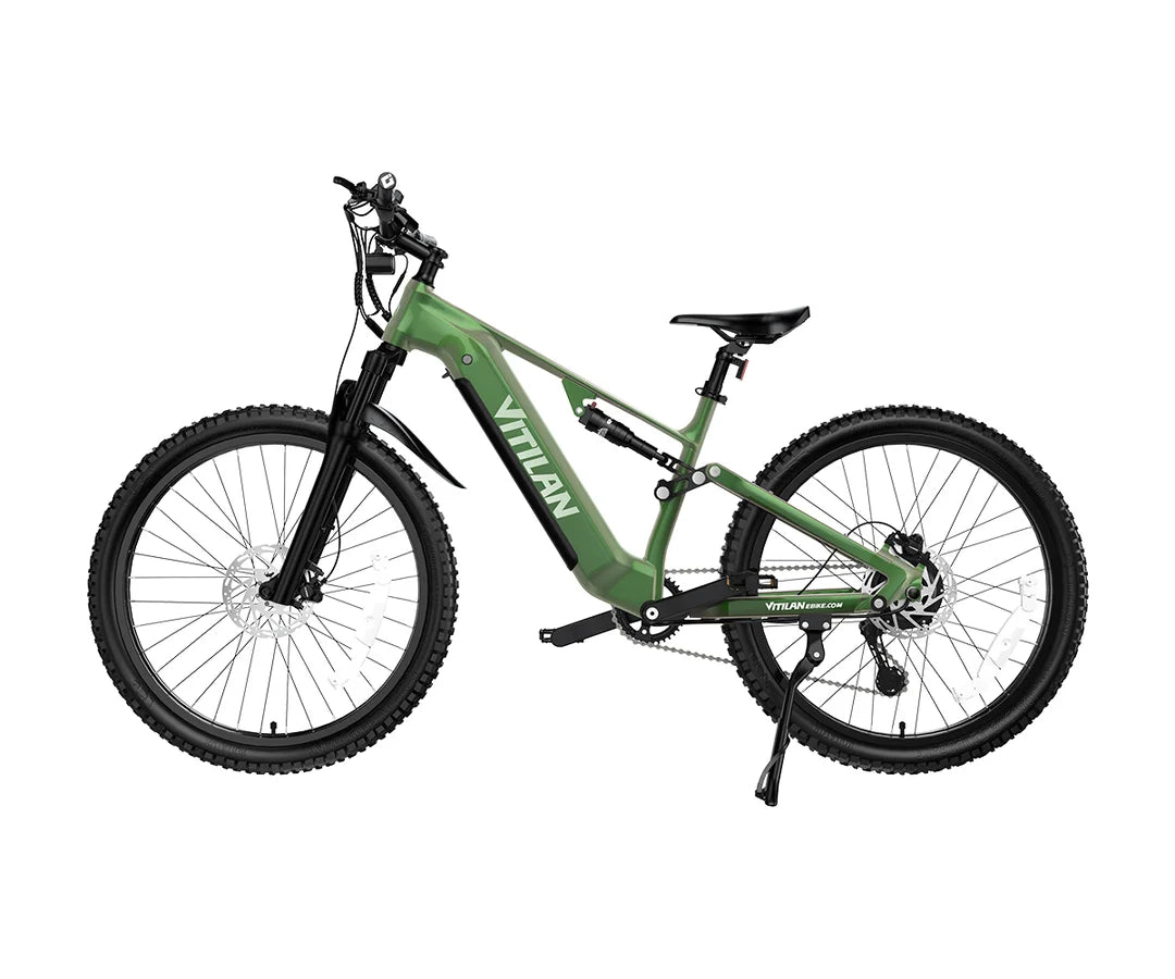 Vitilan M5 Mountain Electric Bike in green with 'Vitilan' branding on a white background