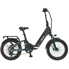 A black Vitilian u9 folding electric bicycle with teal accents on the frame and front fork, shown from a side profile on a solid white background.