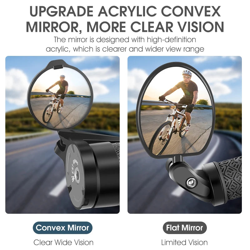 West Biking Bicycle mirrors with convex and flat designs on a road background