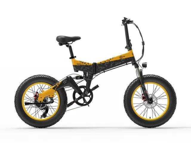 Bezior XF200 electric bike yellow and black side view with fat tires