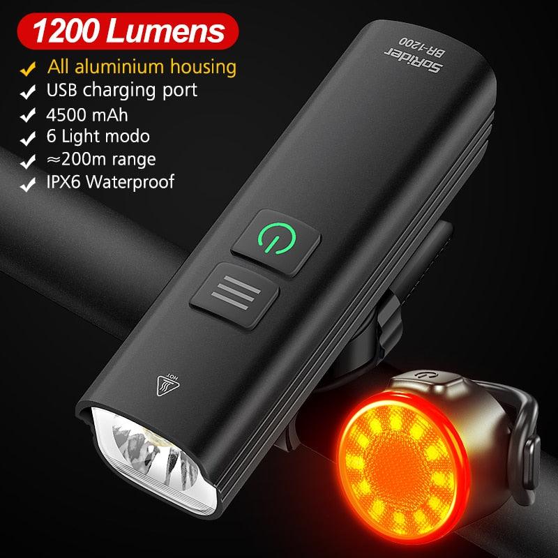 Bike Bicycle Light USB 1200LM4800mAH LED Rechargeable Set Road MTB Bike Front Back Headlight Lamp Flashlight Cycling Light Group - Pogo Cycles