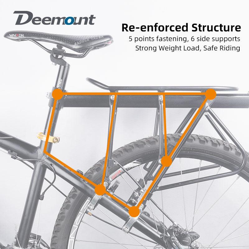 Deemount Heavy Duty Bicycle Luggage Carrier Rear Cargo Rack Stand 24-29'' Bike Trunk 100 KGS Load Fit 4.0 ‘’ Fat Bike Tire - Pogo Cycles