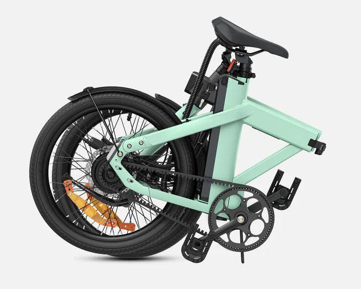 Folded view of ENGWE P20 Electric Bike in minty green on a white background - Pogo Cycles