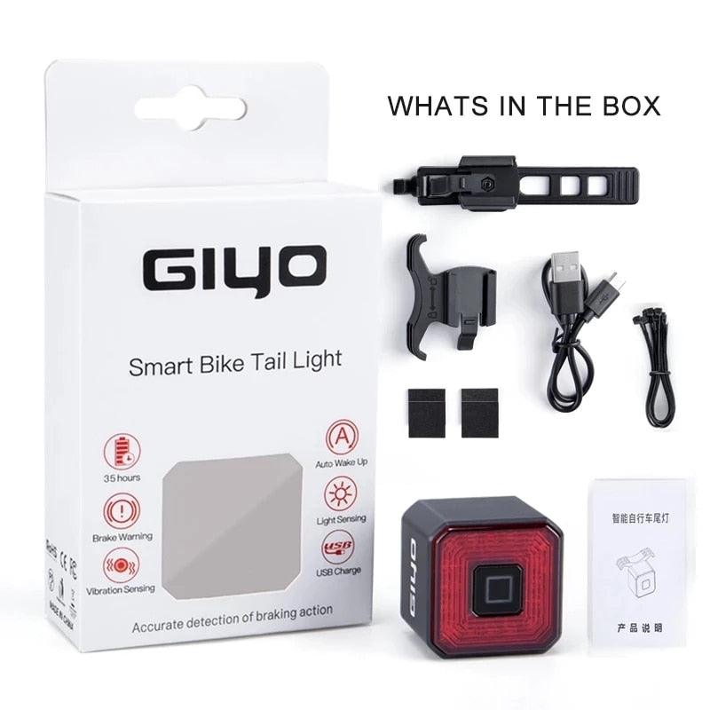 GIYO Smart Bicycle Brake Light Tail Rear USB Cycling Light Bike Lamp Auto Stop LED Back Rechargeable IPX6-Waterproof Safety - Pogo Cycles