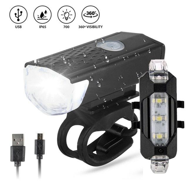 MTB Front Rear Bicycle Bike Lights Set Mountain Bike Night Cycling Headlight USB LED Safety Warning Taillight Bike Accessories - Pogo Cycles