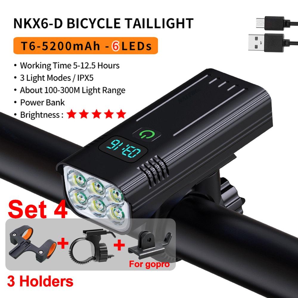 NATFIRE 10000mAh Bicycle Light Digital Battery Indicator USB Rechargeable Bike Light Set with 3 Holders 7000LM 8 LED Flashlight - Pogo Cycles