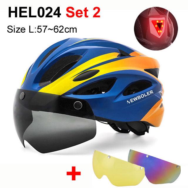 NEWBOLER Cycling Helmet Man Women LED Light Helmet Road Mountain Bike Helmet Removable Lens Riding Bicycle Helmet With Goggles - Pogo Cycles