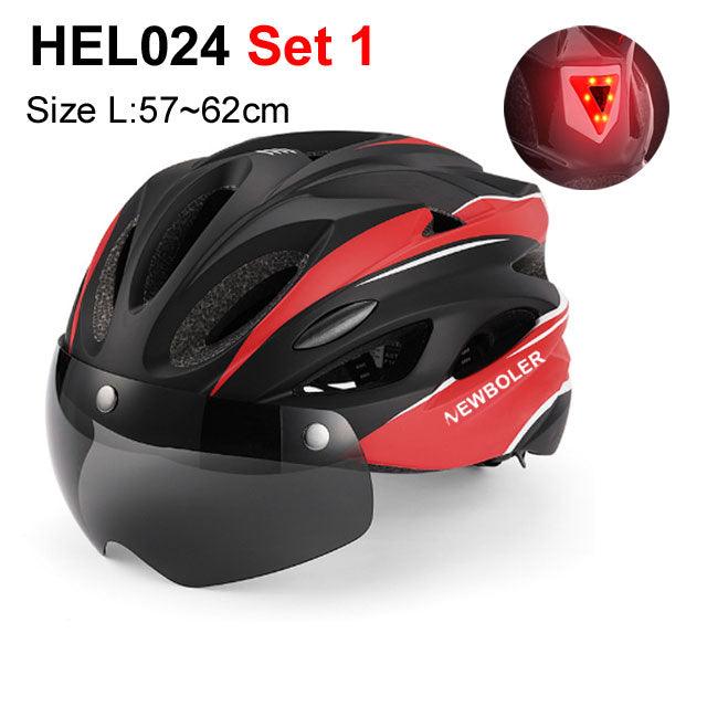 NEWBOLER Cycling Helmet Man Women LED Light Helmet Road Mountain Bike Helmet Removable Lens Riding Bicycle Helmet With Goggles - Pogo Cycles