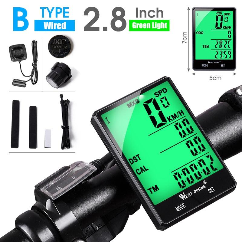 WEST BIKING Cycling Speedometer Digital Large Screen Waterproof LCD Wireless and Wired Bike Odometer Bicycle Computer - Pogo Cycles