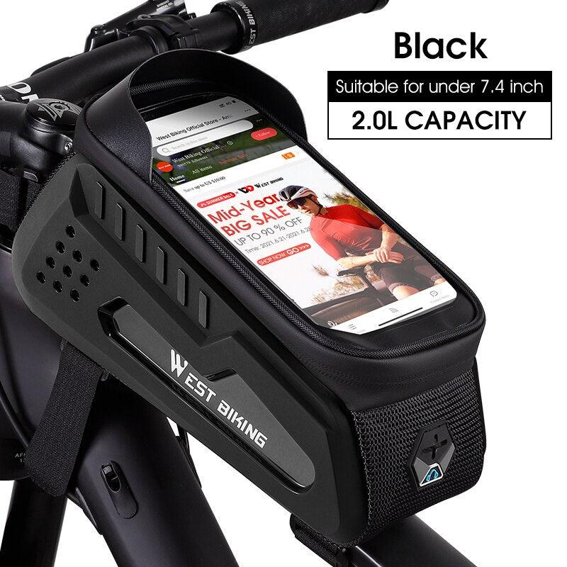 WEST BIKING Hard Shell TPU Bicycle Bag Touchscreen 6-7.4" Phone Stand Waterproof Front Beam Bag MTB Road Bike Cycling Equipment - Pogo Cycles