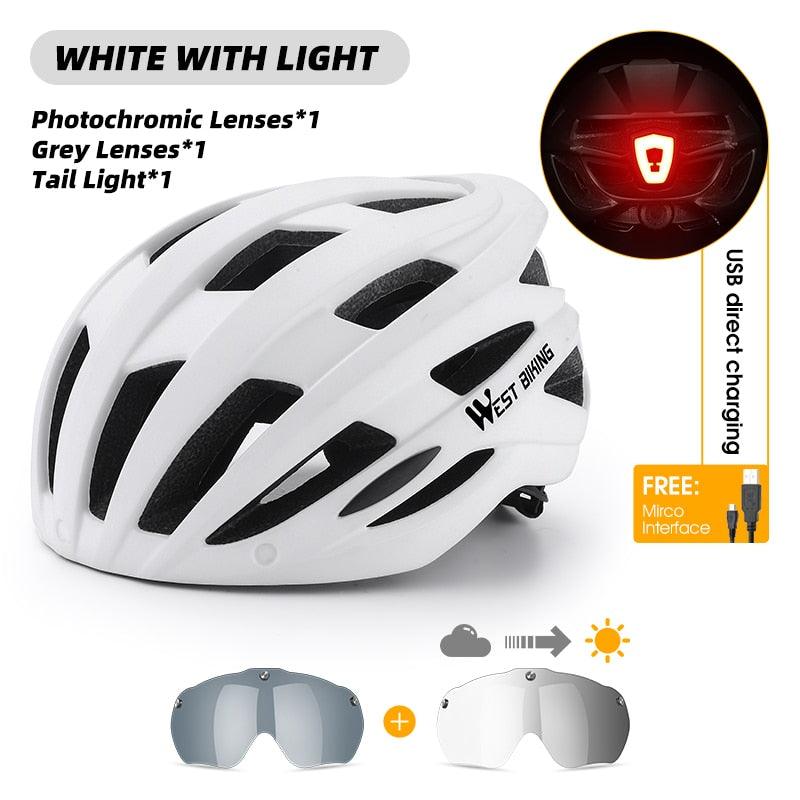 WEST BIKING Men Women Cycling Helmet With Taillight Goggles Sun Visor Lens Bicycle Helmet MTB Road Bike E-Bike Motorcycle Helmet - Pogo Cycles