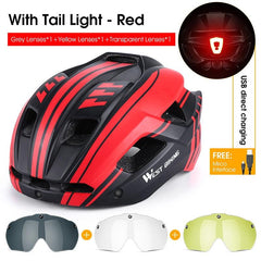 WEST BIKING Men Women Cycling Helmet With Taillight Goggles Sun Visor Lens Bicycle Helmet MTB Road Bike E-Bike Motorcycle Helmet - Pogo Cycles