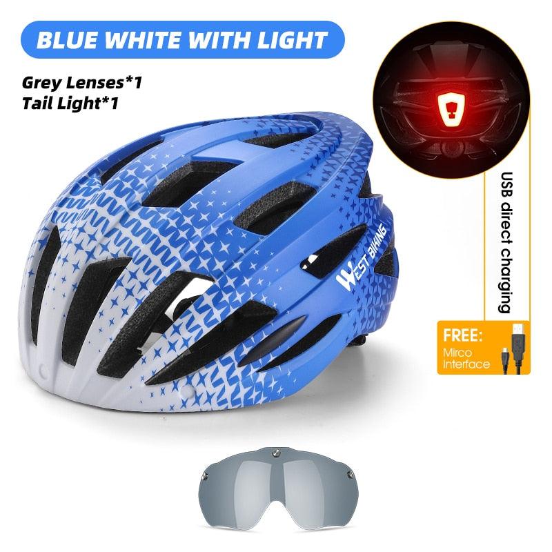 WEST BIKING Men Women Cycling Helmet With Taillight Goggles Sun Visor Lens Bicycle Helmet MTB Road Bike E-Bike Motorcycle Helmet - Pogo Cycles