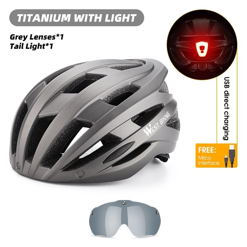 WEST BIKING Men Women Cycling Helmet With Taillight Goggles Sun Visor Lens Bicycle Helmet MTB Road Bike E-Bike Motorcycle Helmet - Pogo Cycles