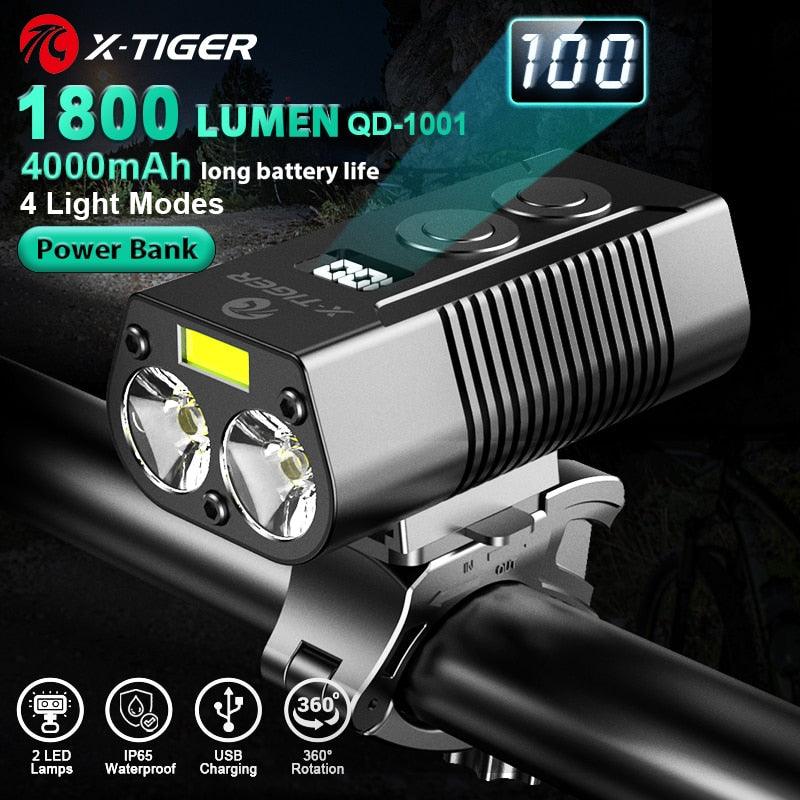 X-Tiger Bike Light Headlight Bicycle Lamp With Power Bank Rechargeable LED 5200mAh MTB Bicycle Light Flashlight Bike Accessories - Pogo Cycles